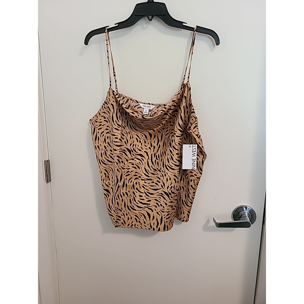 Nine West Animal Print Cami Top Cowl Neck Sleeveless Blouse XL NEW‎ w/Tags